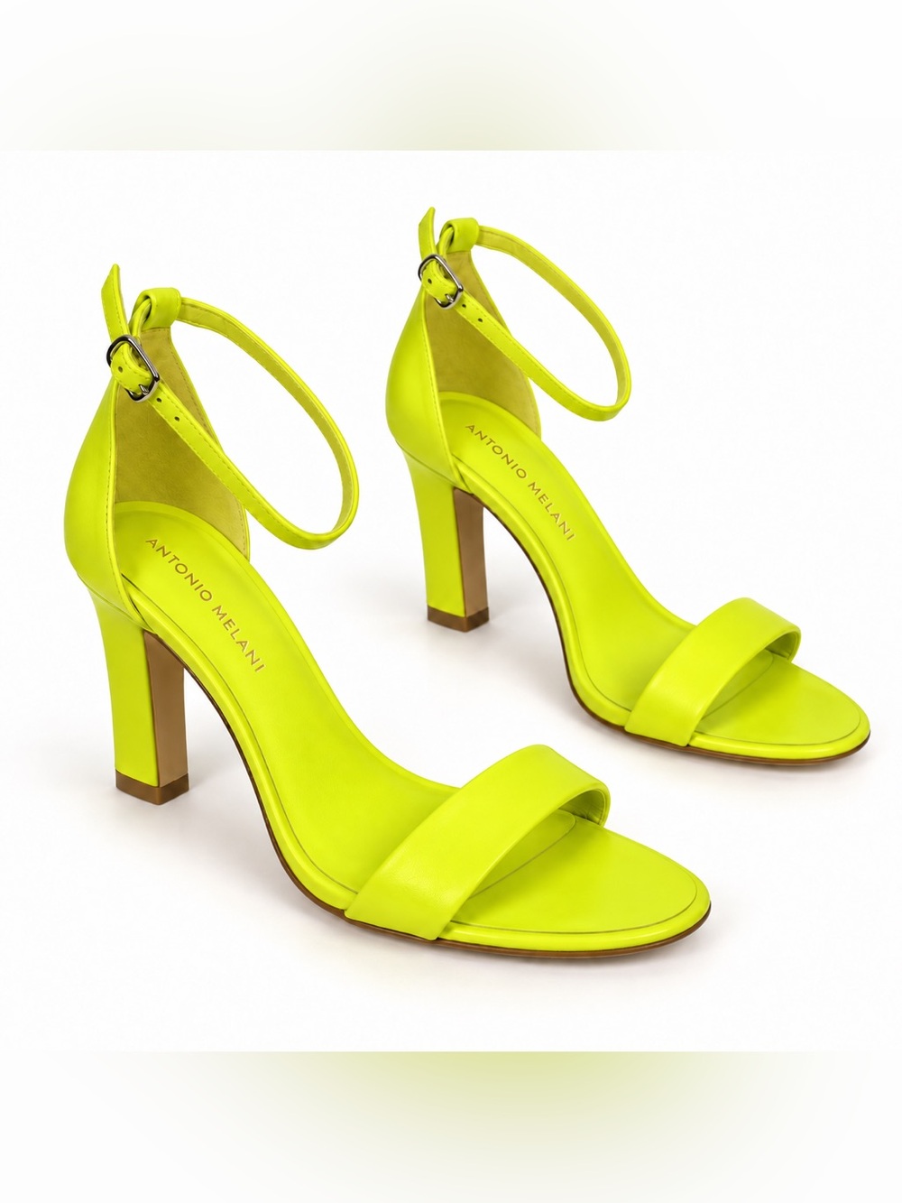 ANTONIO MELANI Neon Yellow Ankle-Strap Block Heel Sandals 7.5